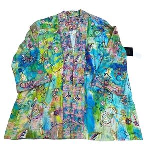 NWT John Mark Floral Embroidered Kimono Cardigan - Size Large